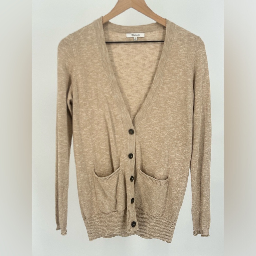 Madewell Graduate Marled Cardigan Cream‎ V-Neck Sweater Style E9199- Women's XS